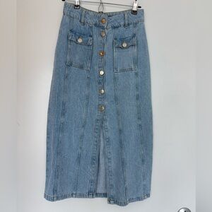 Denim Denim Button-Front Midi Skirt
